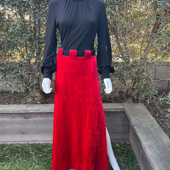 Vintage Red Velvet and Black Gown - Picture 4 of 10